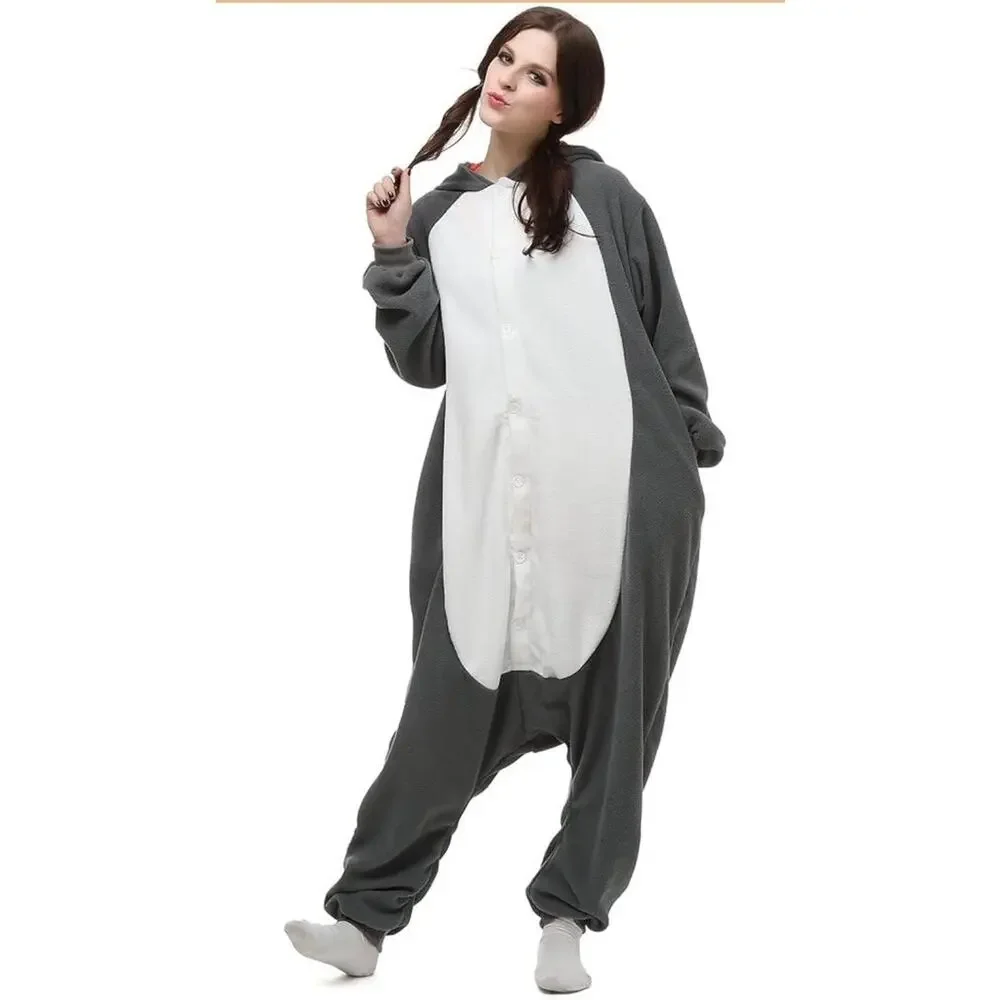 Adult Small Gray Wolf Monster Pajamas Costume Hooded‎ Jumpsuit Halloween NEW